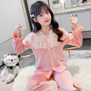 Set di abbigliamento <span class=keywords><strong>da</strong></span> 2025 per ragazze pigiami a maniche lunghe in stile coreano alla moda a due pezzi Set di abbigliamento per ragazze - Product Image 3