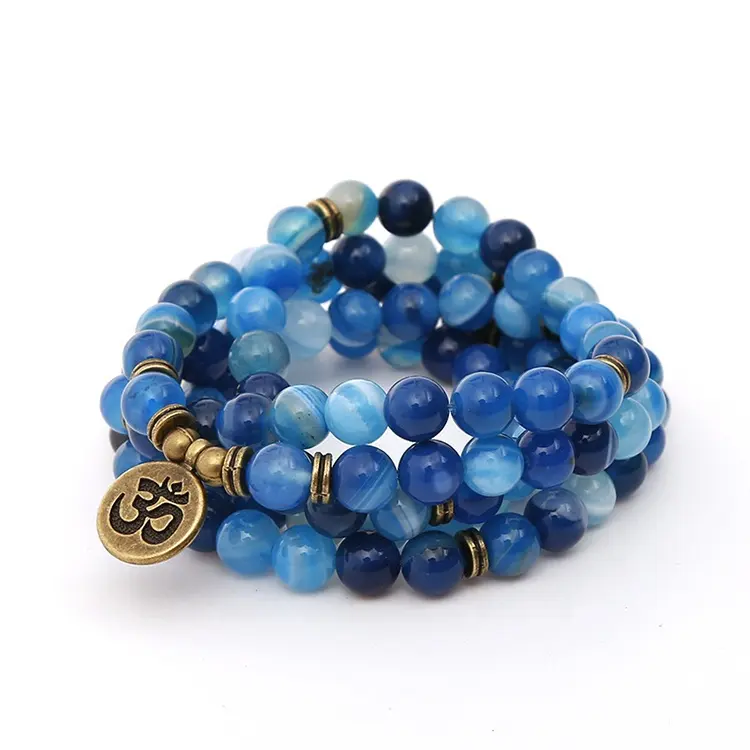 Dropshipping 8mm Women Yoga Wrap Stone 108 Natural Matte Amazonite Bead Bracelet With Lotus OM Buddha Charm