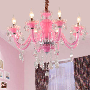 Lustre en verre moderne simple et doux pour chambre d'enfant Fille romantique Princesse Lustre en cristal rose Bougie lumineuse - Product Image 1