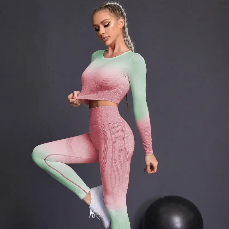 2023 autunno e inverno nuovi prodotti tuta sportiva a maniche lunghe colore sfumato Running Fitness abbigliamento Yoga da donna