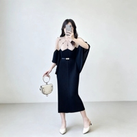 Robe plissée Miyake élégante pour femme de bureau, grande taille, manches chauve-souris contrastées, perles de luxe, nouvelle collection 2026, vente en gros, directement de l'usine