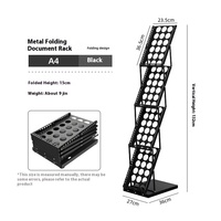 Présentoir de catalogue rectangulaire pliable A4 en alliage d'aluminium noir imprimé CMJN pour une seule page, idéal pour documents vintage, photographie et salons professionnels