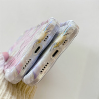 Coque arrière de protection pour objectif d'appareil photo IMD à motif floral pour femmes et filles, compatible iPhone 11 12 13 14 15 16 17 18 Pro Max + Air, motif peinture à l'huile