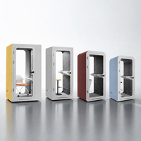 Cabine téléphonique acoustique de bureau pour 1 personne, insonorisée, avec système de ventilation, porte en verre, chaise de bureau incluse, éclairage LED moderne