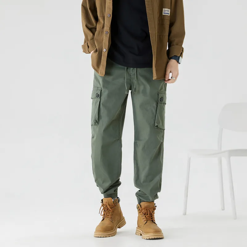 Pantaloni Cargo casual americani pantaloni dritti larghi da uomo pantaloni moda verde militare da uomo