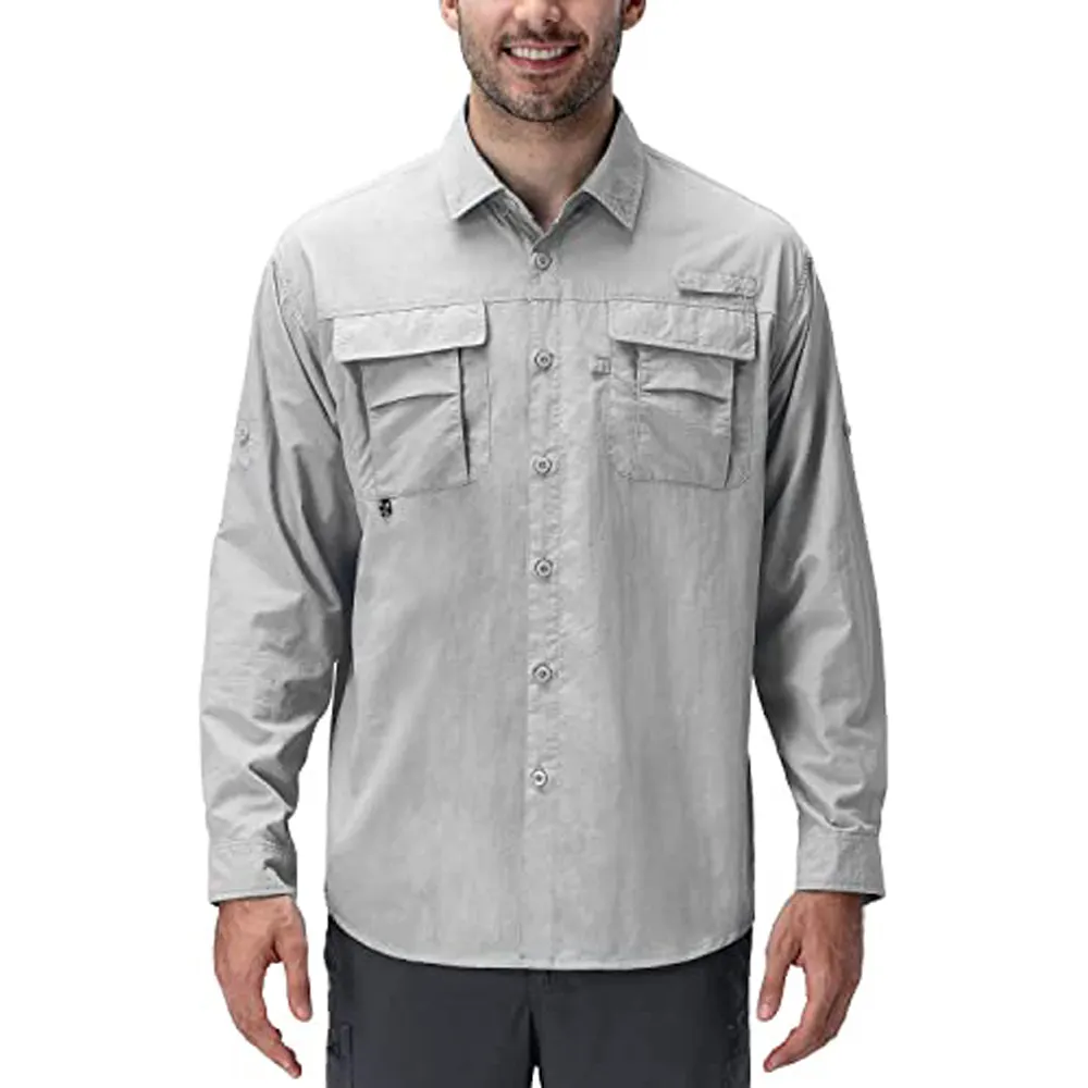 남자의 UPF 50 + 태양 보호 하이킹 셔츠 경량 빠른 건조한 옥외 어업 긴 소매 셔츠 일정한 적합 (B07)