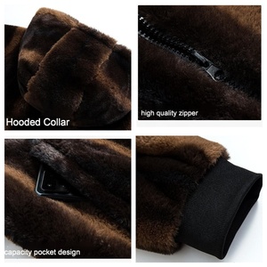 Giacca in Pile da <span class=keywords><strong>Uomo</strong></span>, Calda e Casual con Cappuccio, Oversize, in Ecopelliccia, Antivento, con Logo Personalizzato per l'Inverno - Product Image 3