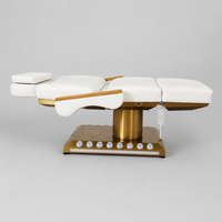Lit de beauté électrique à 4 moteurs, accoudoirs en bois massif, colonne dorée brossée, appui-tête double couche, pour salon, spa, tatouage, microblading, dentaire