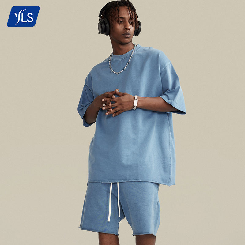 YLS, gran oferta, verano, logotipo personalizado, Conjunto de camiseta y  pantalones cortos para hombre, conjunto Vintage de gran tamaño para hombre, 