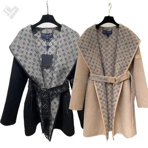 Brand Women Wool Cashmere Long Coat Autumn Winter Designer Print Woolen Coat With Belt Ladies Luxury Warm Coat