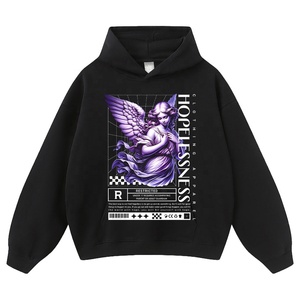 Sudaderas con Capucha para Mujer, Estilo Oscuro, Lavado Ácido, Estampado de Ángel Negro, Algodón, Diseño Personalizado, Ropa de Invierno - Product Image 3