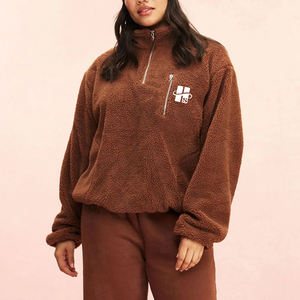 Sudadera de cuello alto para mujer al por mayor, de alta calidad, a la moda, de tejido grueso, con bordado personalizado, de forro polar, con cremallera de un cuarto. - Product Image 2