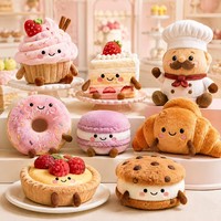 Groothandel Pluche Dieren Roze Aardbei Dessert Set, Fruitcake Donut Croissant Zachte Figuur