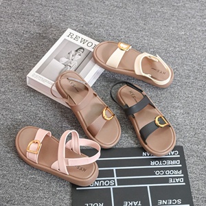 Phụ nữ thoải mái mùa hè dép phẳng ren-up đóng cửa mềm đế dép đi biển giản dị PVC đế kim loại khóa thiết kế ngoài trời - Product Image 3