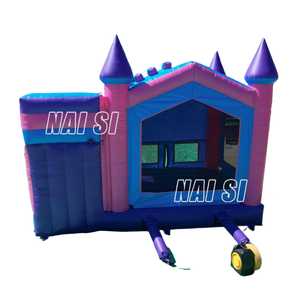 Château gonflable rose, violet et <span class=keywords><strong>bleu</strong></span>, château gonflable princesse, château gonflable extérieur, toboggan combiné sec pour fête commerciale - Product Image 2