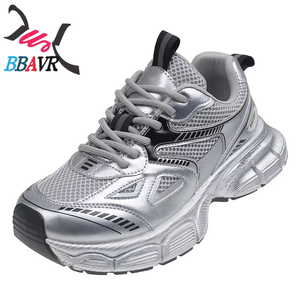 Zapatos de Mujer con Suela Gruesa y Punta Plateada, Modelo Torre, Otoño, Nuevos, Combinables con Todo, Transpirables, Casuales, Ligeros, Parte Superior de Cuero Sintético, Cierre con Cordones - Product Image 5
