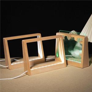 Cornice per foto in legno massello <span class=keywords><strong>di</strong></span> <span class=keywords><strong>faggio</strong></span> a LED foglia intaglio 3D luce notturna luminosa decorazione creativa fai da te - Product Image 3