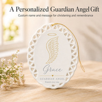 Pendentif en porcelaine à suspendre, aile d'ange et halo, souvenir de baptême ou de Noël, impression UV personnalisée avec nom