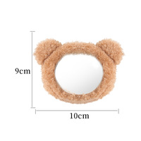 Miroir de poche mignon en peluche en forme d'ours, miroir de maquillage rond portable et moelleux, miroir cosmétique à main