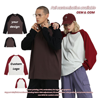 Kaos Raglan Lengan Panjang Warna Vintage Pria 235G Katun Murni Oversized Streetwear Custom Logo Grosir