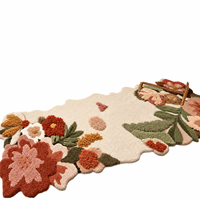 Tapis de luxe AUTOVI tufté à la main, motif floral 3D, en laine, bord ondulé irrégulier, antidérapant, résistant au feu, pour salon moderne