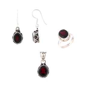 Red Garnet 925 Sterling Silver Handmade Pendant Earrings Ring Jewellery Set for Women Indian Wholesale Gemstone Jewelry - Product Image 1