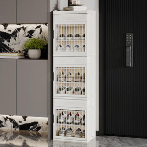 Armoire de rangement pliable en plastique à double niveau, grande capacité, avec cloisons amovibles pour <span class=keywords><strong>chaussures</strong></span>, bottes, collations et jouets - Product Image 1