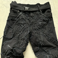 Pantalon en jean déchiré style Y2K vintage, tricoté, avec patchwork de cristaux, effet délavé, rivets et franges, pour homme, streetwear, style hip-hop