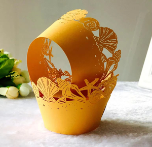 Emballages de <span class=keywords><strong>Cupcake</strong></span> 10 pièces gâteau gobelets en papier escargot conque rose coquille dentelle découpée au Laser doublure cuisson tasse évider étui à Muffins - Product Image 5