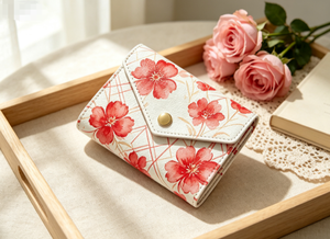 Cartera de PU con Estampado Floral para Mujer, Estilo Japonés, Cierre de Botón, Uso Diario - Product Image 5