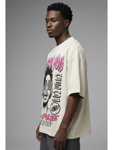 <span class=keywords><strong>T</strong></span>-<span class=keywords><strong>Shirt</strong></span> Oversize Hip Hop in Puro <span class=keywords><strong>Cotone</strong></span> con Stampa Multicolore di Fiamme e Stelle, Effetto Vissuto, Unisex per Uso Quotidiano - Product Image 4