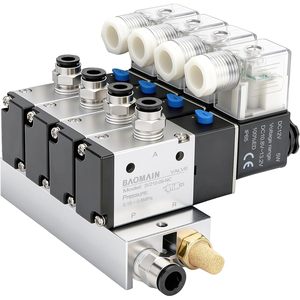 Válvula Solenoide de 4 Estaciones Baomain, Colector de Válvulas Neumáticas de 3 Vías y 2 Posiciones, 12V CC, Puerto de 1/4 PT, Construcción Metálica - Product Image 1