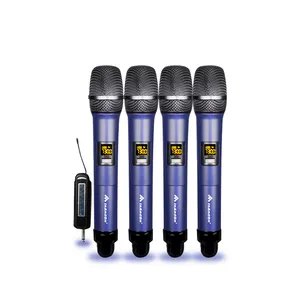 4 ricaricabile microfono senza fili Suppliers-UHF portatile HIFI Ricaricabile Portatile 4 Canali Mic Microfono Senza Fili di Karaoke Microfoni