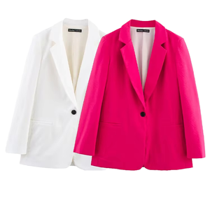 Blazer Nuevo de Mujer ZA&JIA, Estilo Europeo Americano, Sólido, con un Solo Botón, Solapa Plisada, Mangas Largas, Antiarrugas, Transpirable, de Lana Peinada - Product Image 2
