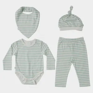 婴儿淋浴礼品4pcs套装围兜帽长袖罗柏针织裤条纹婴儿服装套装12-18个月