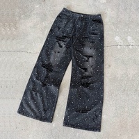 Streetwear haut vintage pour homme Pantalon en denim jeans à paillettes en coton jambe large droite tout en strass Vêtements de rue fabriqués