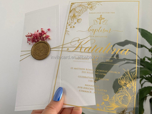 Customized Gold Print Acrylic <strong>Baptism</strong> Invitation <strong>Cards</strong> with Wax Seal DIY Greeting <strong>Cards</strong> - Product Image 2
