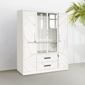 Armadio Guardaroba per Camera da Letto Bambino a 4 Ante con Motivo Stampato, Ante Scorrevoli, Specchio e Struttura in Acciaio - Product Image 3