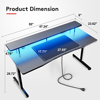 AJUNION 55 pouces RGB LED lumières bureau de jeu ordinateur bureau de joueur avec support de moniteur table de jeu de surface ergonomique en fibre de carbone