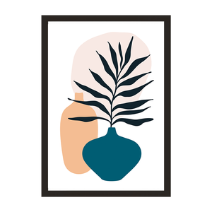 Art mural encadré moderne avec cadre noir, impression abstraite minimaliste de plante et de vase - Product Image 1