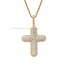 Size round zirconium cross pendant, hip hop jewelry <b>copper</b> inlaid zircon trend, full zirconium cross necklace men - Product Image 1