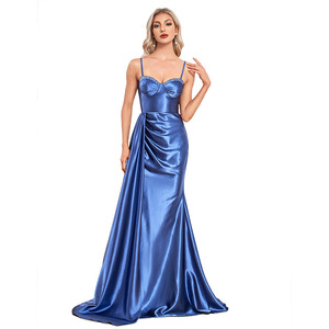 Robe <span class=keywords><strong>de</strong></span> Soirée Bleue <span class=keywords><strong>de</strong></span> Luxe É<span class=keywords><strong>l</strong></span>égante Fendue Coupe Sirène Sexy pour Bal <span class=keywords><strong>de</strong></span> Promo et Banquet en Satin pour Femme - Product Image 6