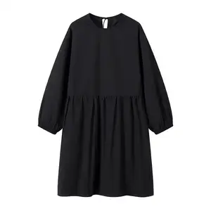 TAOP&ZA new spring 2024 French design black loose casual fit A-line blouse style backless mini dress 1212073