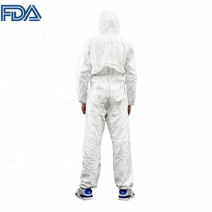 Iso13485 2016 Tyvek phân hủy sinh học trắng dùng một lần bệnh viện yếm 60-70 GSM toàn thân chống tĩnh điện Quần áo bảo hộ - Product Image 4