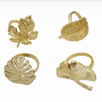 Lot de quatre anneaux de serviette en alliage de zinc plaqué, motif feuilles métalliques, pour fête – Luxe écologique, feuilles d'érable et de ginkgo printemps-automne