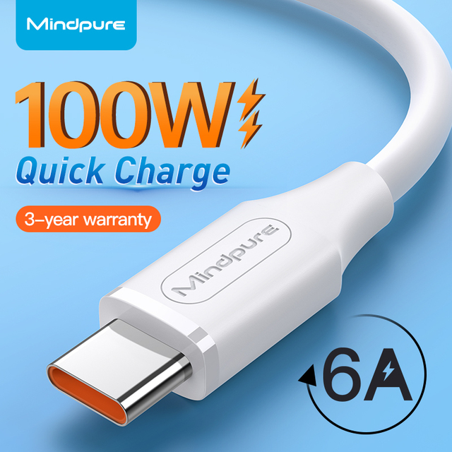 Mindpure USB a to USB-C 6A Super Fast Charging Cable 100W MT664A Chip Type C Charger Data Sync Cord for Xiaomi OPPO Vivo Samsung