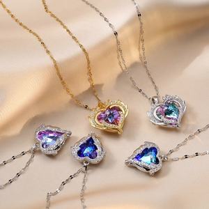 Colorido océano corazón colgante mujer chapado en oro amor titanio acero cerradura cadena Micro incrustaciones collar de circón - Product Image 1