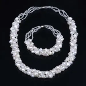 Natural Freshwater Pearl Handmade Jewelry Sets Necklace Earrings Bracelet for Women Bridal Gift