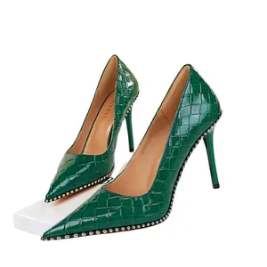 Woman Shiny Patent Leather Women Pumps Weave Fashion Black Green White Shoes Pointy Toe Dress Ladies Prom High Heels Shoes Party