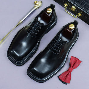 Luxurious Genuine Leather Oxford Lace-Up Chunky Formal <b>Shoes</b> for Men's Wedding Square-Toed Breathable Anti-Slip - Product Image 5